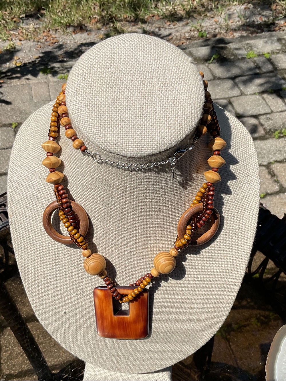 Handcrafted Brown Wooden Pendant Necklace - Women Jewelry